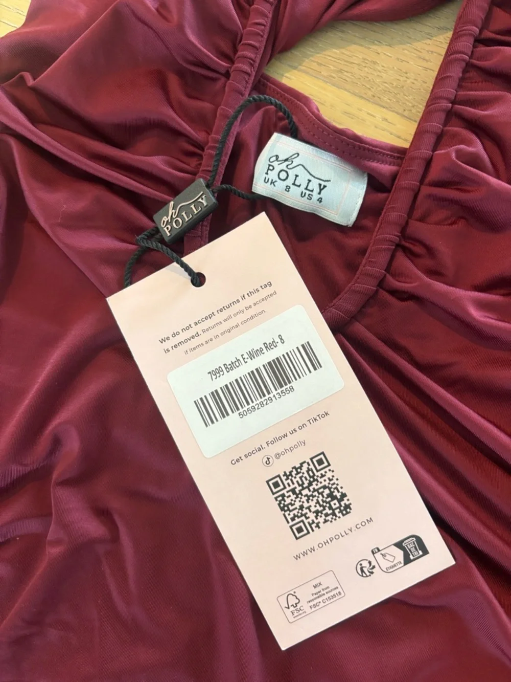 Oh Polly Sofija Slinky Jersey Ruched Halterneck Mini Dress Wine Red Sz 4 NWT - Picture 6 of 7